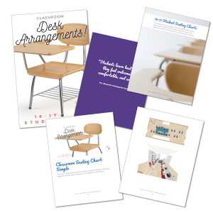 This is just a simple desk setup for standard classroom learning. Desks are staggered so that student viewing is not impeded by another desk.