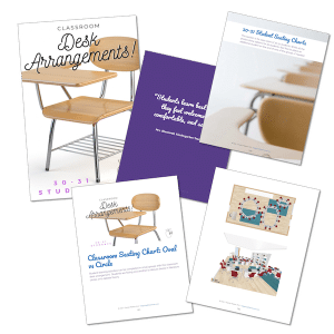 Student learning activities can be completed in small groups with this classroom desk arrangement. Students are facing one another to discuss books in literature circles or to debate theory.