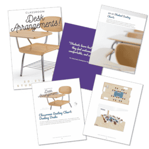 This desk arrangement is more like a competitive arena. The students are able to work in a discussion format and are able to see one another, while there is still a team concept from viewing the alternating sides of the room.