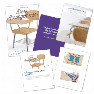 This classroom desk arrangement begins in an H formation, then the extra desks are placed on the legs of the H to face inward. This example does not work well if the instruction os given from one place in the room. but it would work well for independent work and centers.