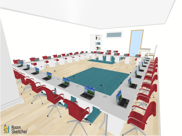 One large square shape with a couple of back row seats completes this example. This would be great for public speaking presentations where the students would have to present in the middle of the square. Another idea would be an opportunity for open discussion so that the students would be able to face one another for proper discussion etiquette.