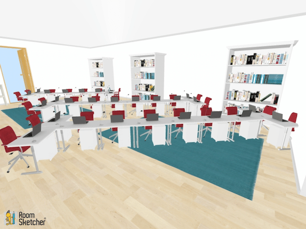 Desks in a diagonal with end caps of desks on each end is the look of this classroom desk arrangement. If you have students facing all the same direction that are in the straight lines, it is very similar to traditional rows and makes it easy to lecture from a spot in the room.