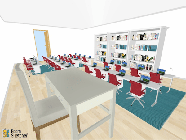 Smaller rows of desks are linear in this option. Passing out papers becomes a snap if you hand out the stack to the student at the end of each row to pass down. Same for handing in work, but in the opposite direction.