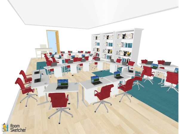 Student learning activities can be completed in small groups with this classroom desk arrangement. Students are facing one another to discuss books in literature circles or to debate theory.