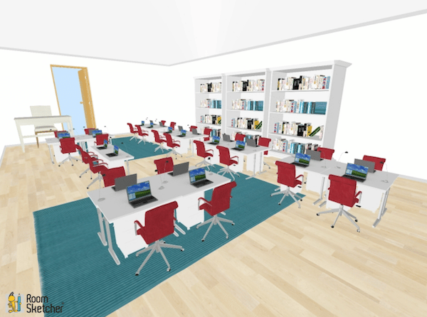 Compact teams of four are positioned closely in the room. This seating choice will take up less classroom space than many others.