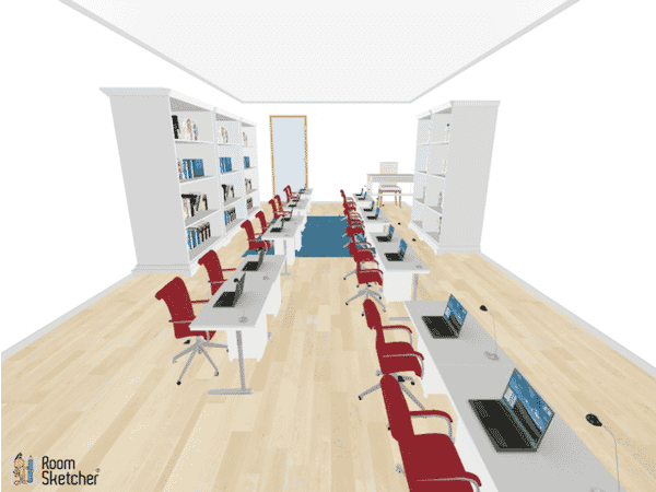 This is just a simple desk setup for standard classroom learning. Desks are staggered so that student viewing is not impeded by another desk.