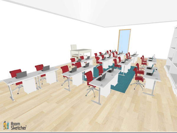 A way to put the desks in a few different rows. Each row is differentiating from two or three desks in each. Gives a nice staggered look.