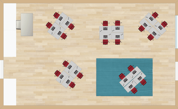 These small compact groups of four, can be arranged anywhere in your room in any way. They can be facing different directions, or instead be more linear and all pointing the same way.