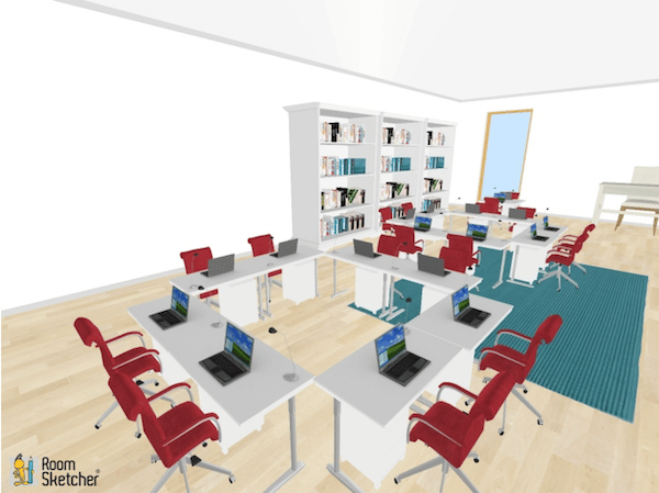 For this one, you can go into the middle of the students to teach. All students are able to communicate with you freely and with one another.