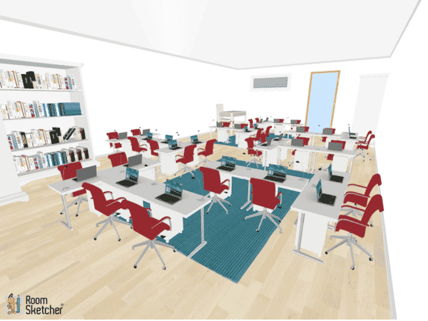 This seating chart example has small groups of four to six students sitting in various directions, but still adjacent to one another for cooperative learning activities to occur.