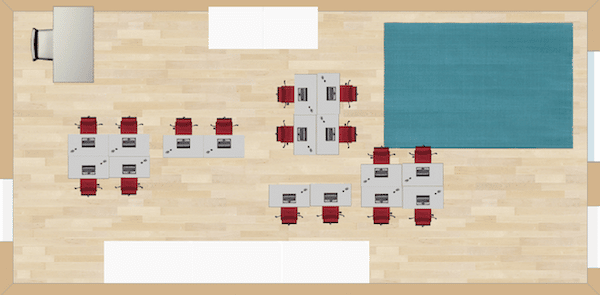 Named so because of the block formations, the teams are not as condensed as the Four Square, so the students will not be as cohesive in this seating chart. It is good for a change of pace in the classroom.