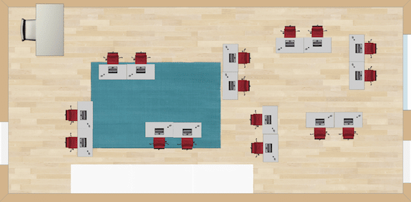 This seating chart is set up almost like a box, but with wider spaces between the desks. This allows for a lot of movement from the teacher to travel and make sure the students are understanding the concepts throughout the lesson.