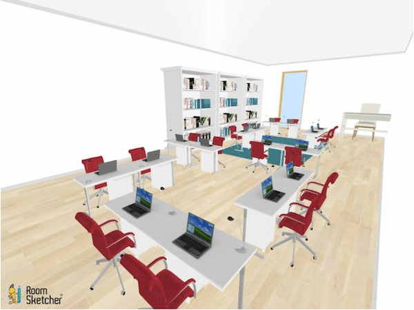 This seating chart is set up almost like a box, but with wider spaces between the desks. This allows for a lot of movement from the teacher to travel and make sure the students are understanding the concepts throughout the lesson.