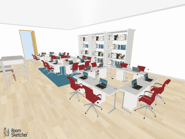 Gives a simple way for small classroom groups to interact with one another. All are facing the same common direction. Parters next to one another or facing partners can also quickly be used at the spur of the moment without rearranging desks.