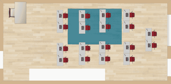 A modified U shape can encourage students to work only on their task. This type of seating arrangement does not work well for collaboration or discussion, as the desks are all facing one certain direction.