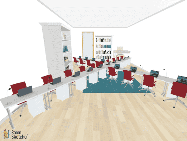 Straight lines that cross at a midpoint are the central theme of this seating arrangement. It would be wonderful for an example of intersecting and perpendicular lines during a geometry math vocabulary unit!